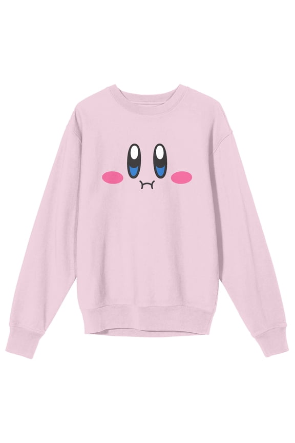Kirby Full Big Face Crew Neck Long Sleeve Cradle Pink Men's Sweatshirt-Medium