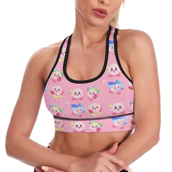 Kirby Game Play Women's Sports Bras Racerback Padded Workout Slimming Tank Tops Camisole Yoga Vest Activewear Fitness Running Crop Top