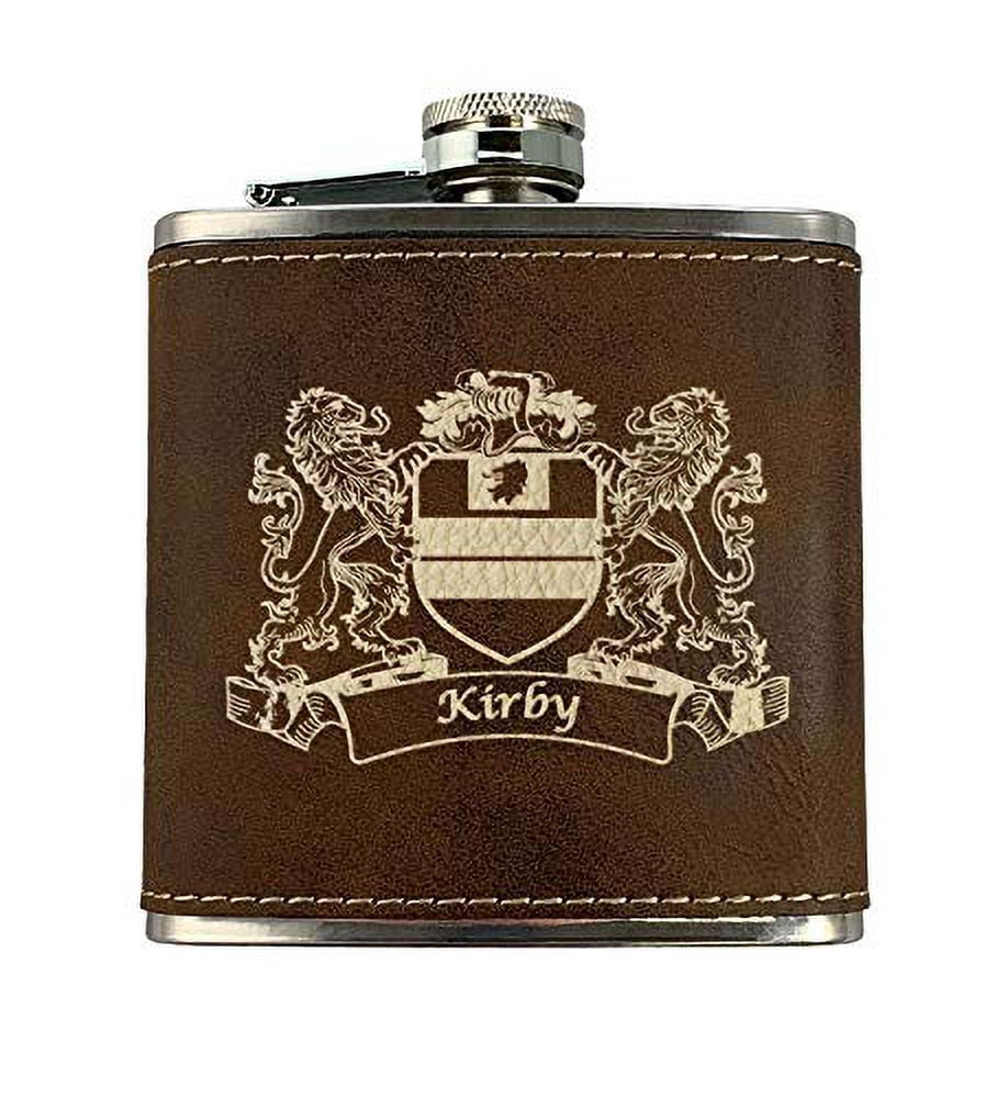 Kirby Irish Coat of Arms Leather Flask Rustic Brown