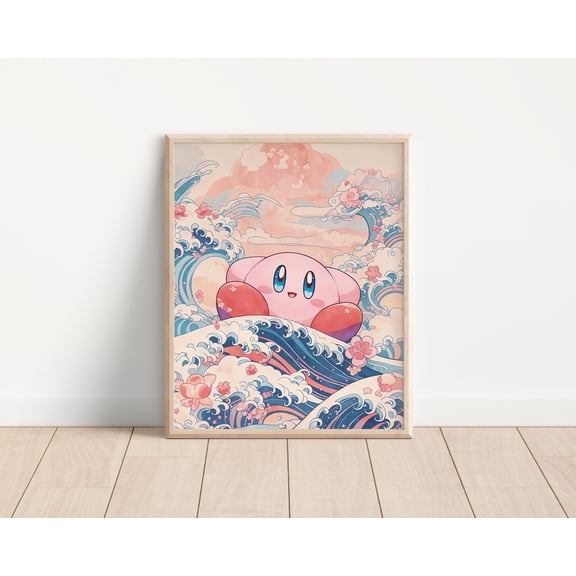 Kirby Japanese Tapestry Art, Video Game Art, Kirby's Dreamland Art, Video Game Decor, Gamer Room Decor, Kirby Super Star
