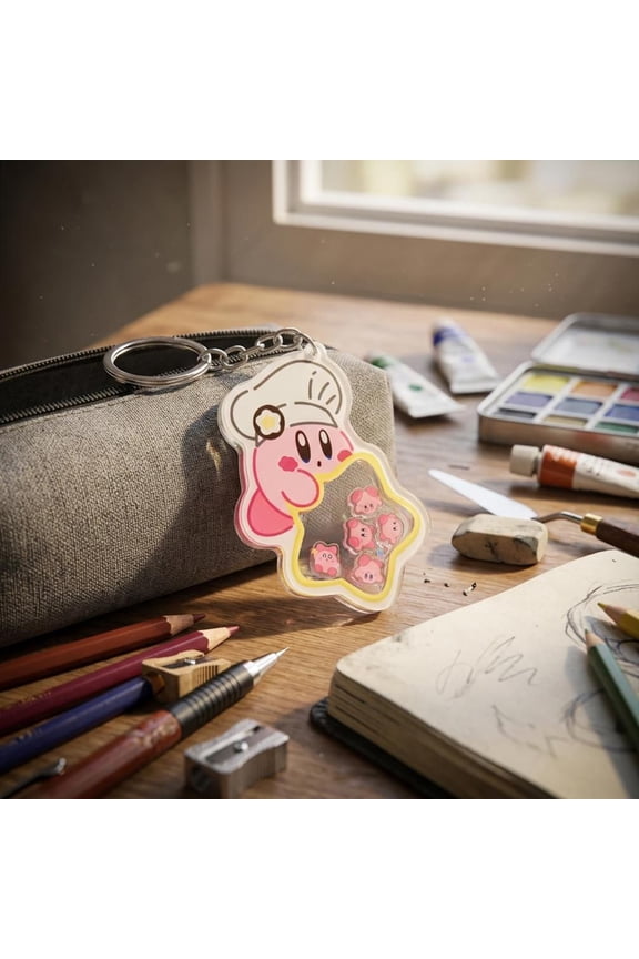 Kirby Keychain Pink Acrylic Charm, Anime Key Ring, Cartoon Bag Decoration, Kawaii Cosplay Accessory Gift for Fans (1 keychain)