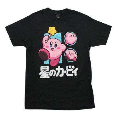 Kirby Kanji Flying T-Shirt | Official Licensed Men's Graphic Tee | Black