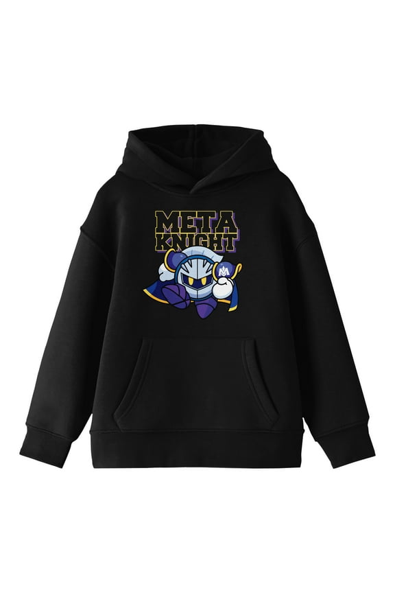 Kirby Meta Knight Long Sleeve Boys' Black Hooded Sweatshirt-Large