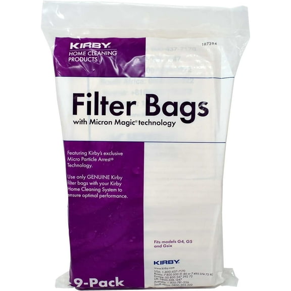 Kirby Vacuum Bags G4, G5, G6  Genuine Micron Magic Filtration, 9-Pack  Part #197394, Universal Fit for Kirby Generation Series