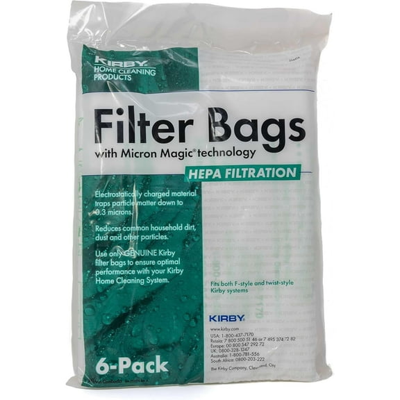 Kirby MicroAllergen Plus HEPA Filter Bags 6-Pack | Part #204814 | Compatible with F Style & Twist-Style Vacuums