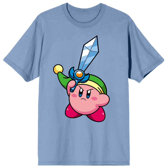 Kirby Pink Mochi With Sword Crew Neck Short Sleeve Light Blue Men's T-shirt-Medium