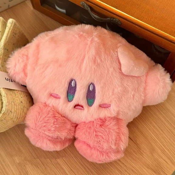 Kirby Plush Toy,Soft Fluffy Pink Kirby Stuffed Animal,Cute Embroidered Expression Cuddly Plush Figure for Fans and Home Decor