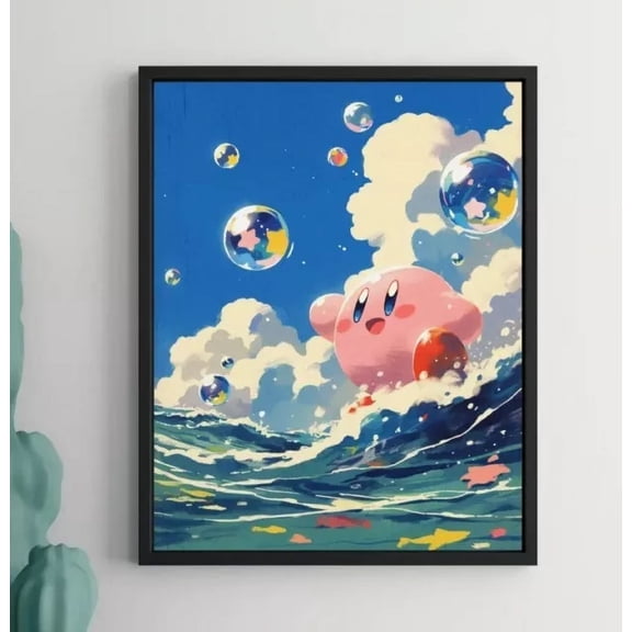 Kirby Poster In Beach For Summer Kirby Dream Land Anime Poster Home Decor Vintage Art Print Cute Birthday Gift Wall Art