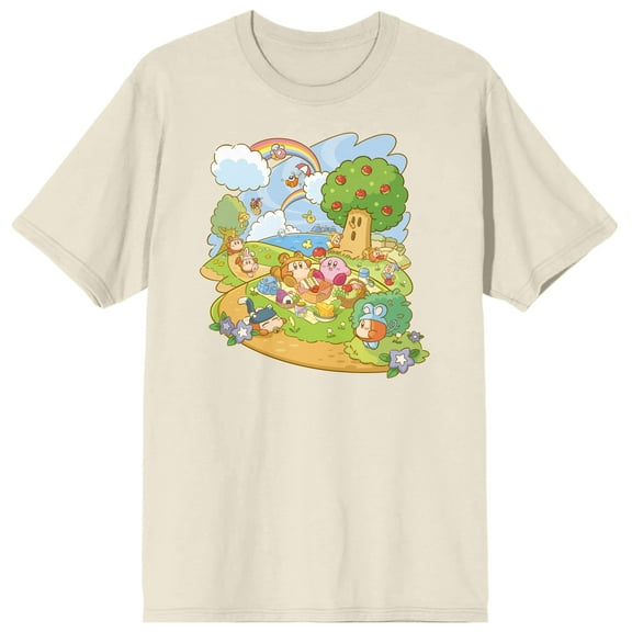 Kirby Pupupu Picnic Men's Natural Ground Print T-shirt-3X-Large