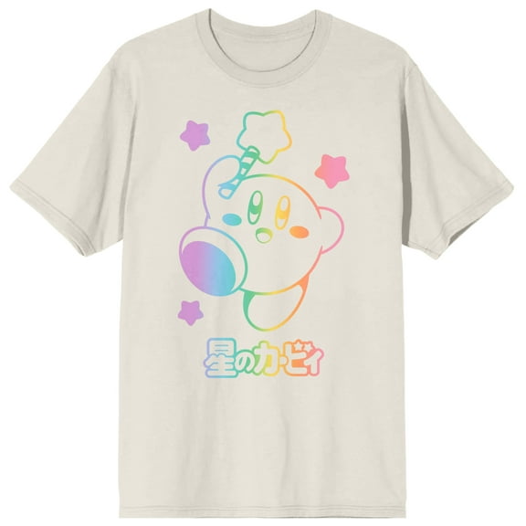 Kirby Rainbow Gradient Character and Logo Men's Tofu Graphic Tee-XL