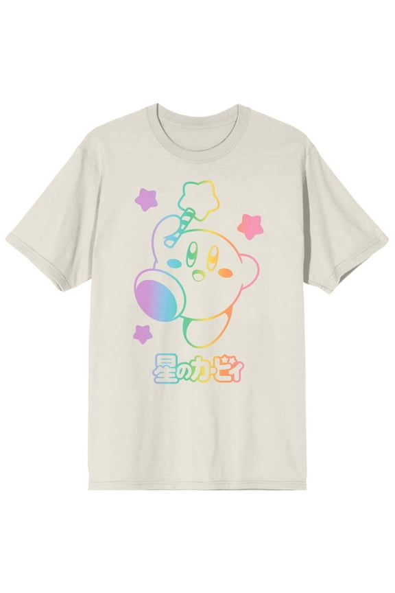 Kirby Rainbow Gradient Character and Logo Men's Tofu Graphic Tee-XL