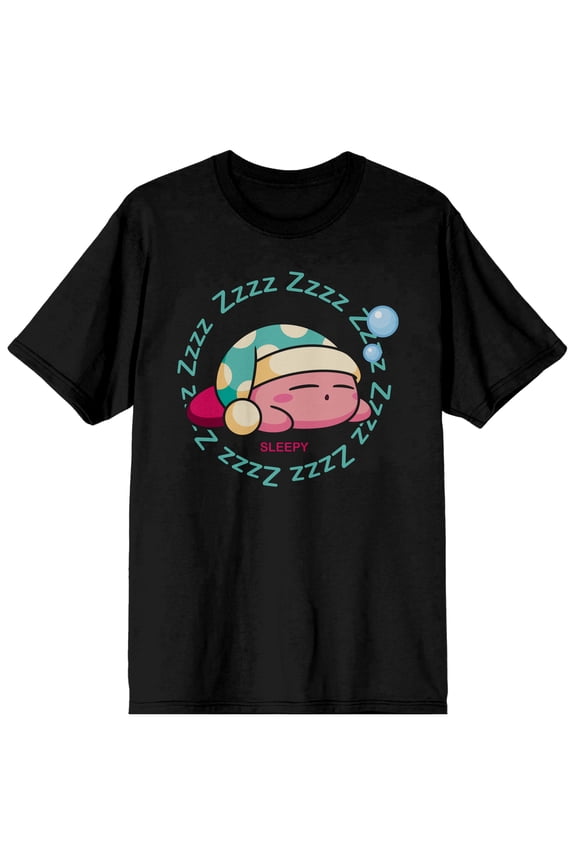 Kirby Sleepy Kirby Crew Neck Short Sleeve Men's Black T-shirt-Large