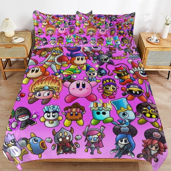 Kirby Star Allies Game 3 Pieces Bedding Set Double Sided Printing Soft Comforter Sets Decor Bedroom Gifts With 1 Duvet Cover 2 Pillowcases
