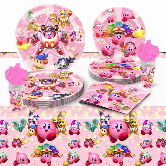 Kirby Star Allies Party Tableware Set Plates Cup Kit Birthday Supplies Decorations Disposable Dinnerware