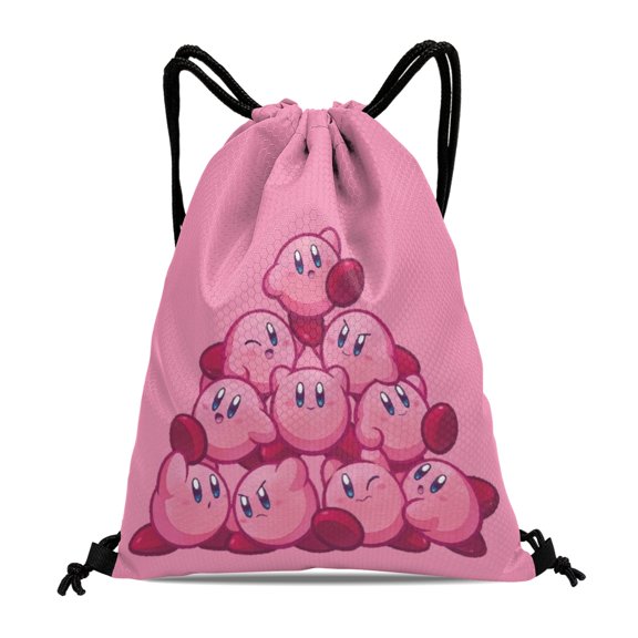 Kirby Star Drawstring Gym Bag:Waterproof and perfect for hiking, yoga, swimming, beach activities, and shopping, with dimensions of 15.7*17.7 inches.