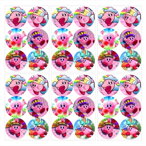 Kirby Star Stickers Party Favors Labels Birthday Thank You Themed Round Circle Baby Shower 60pcs