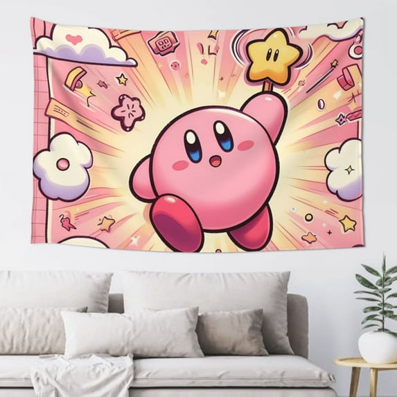 Kirby Tapestry Wall Hanging Home Decoration Wall Blanket Dormitory Living Room Bedroom Backdrop Poster( 60x40inch)