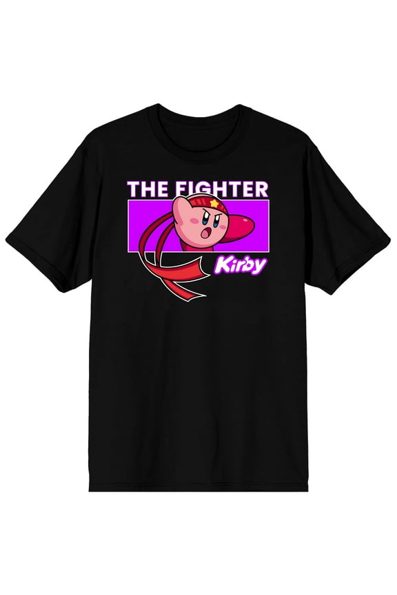 Kirby The Fighter Chest Print Men's Black Graphic Tee-3XL