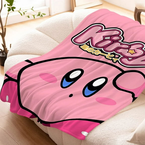 Kirby Throw Blanket, Flannel Cute Kirby Themed Stuffed Soft Nap Throw Blanket for Home Decor Gifts