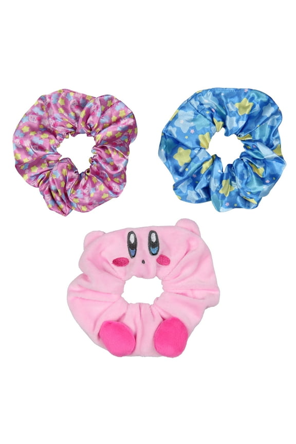 Kirby Video Game 3D Character Scrunchie Set Hair Ties Hair Accessories For All Hair Types 3 Piece Set | Pain-Free Removal For Braids Ponytails