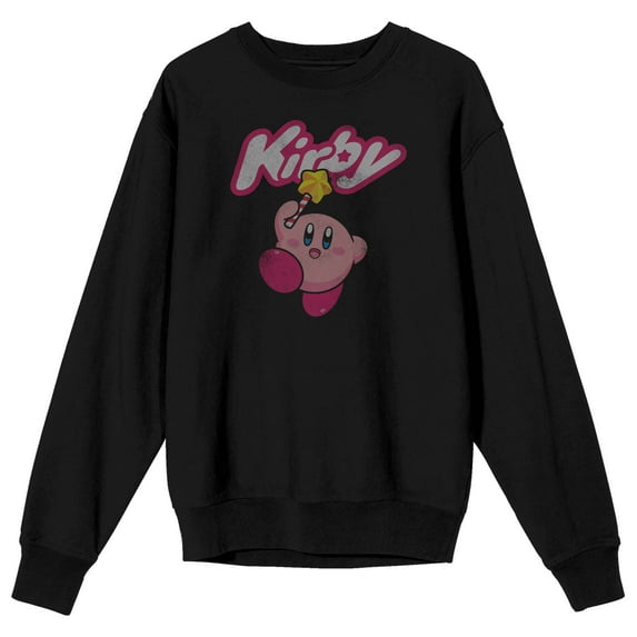 Kirby Vintage Character Logo Men's Black Graphic Long-Sleeve Tee Shirt-Medium