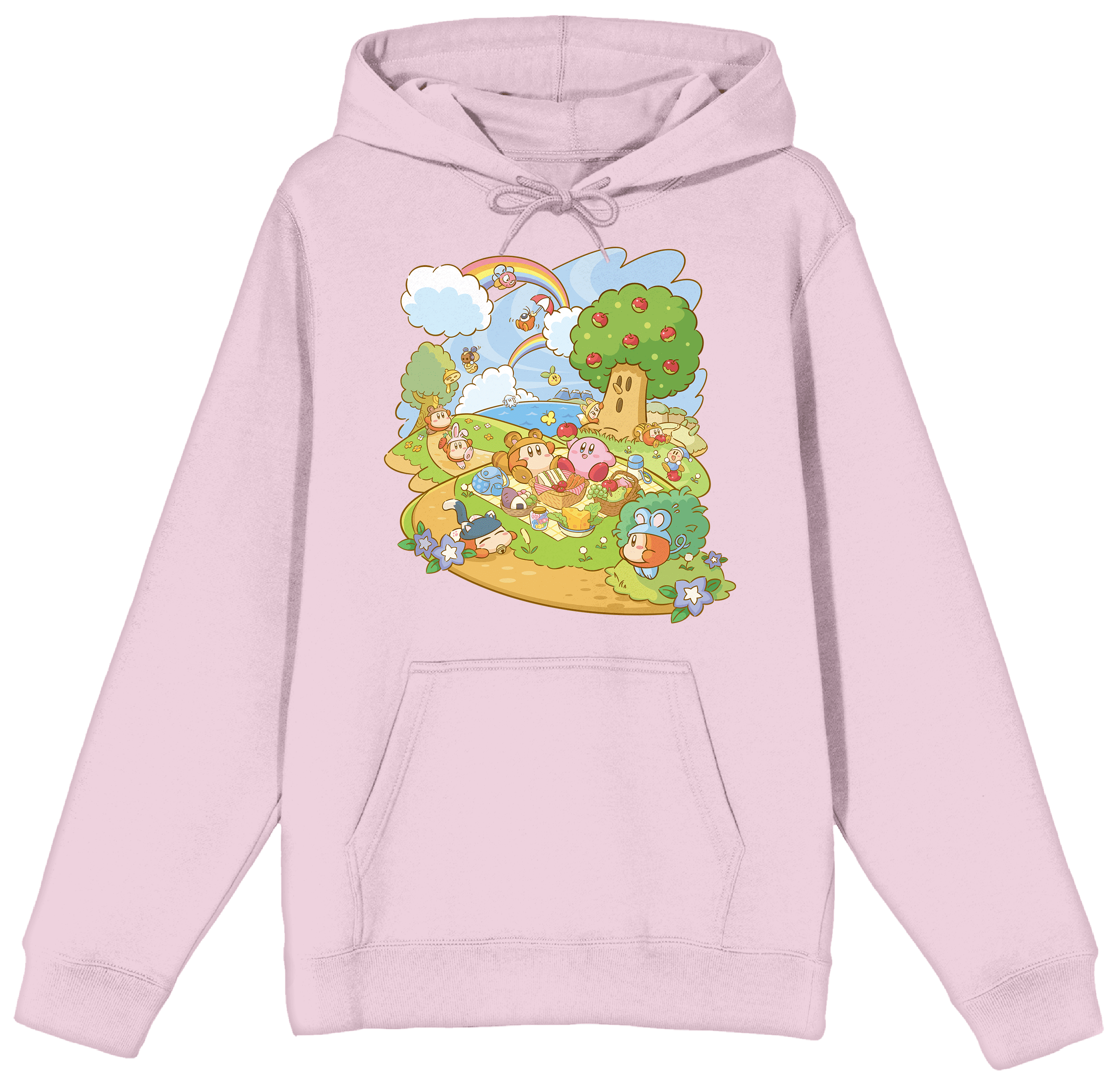 Kirby Whispy Woods Picnic Long Sleeve Cradle Pink Men's Hooded Sweatshirt-Medium