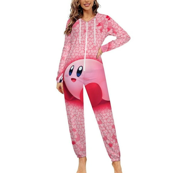 Kirby Womens Mens Hooded Jumpsuit - Zip Up One Piece Pajamas Soft Cozy Winter Warm Plush Loungewear