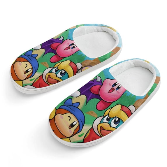 Kirby's Return to Dream Land Soft Plush Slippers for Boys Girls Winter Warm Cotton Slippers with Rubber Sole Non-Slip Kid's Slip on Shoes Fluffy House Slippers For Indoor And Outdoor