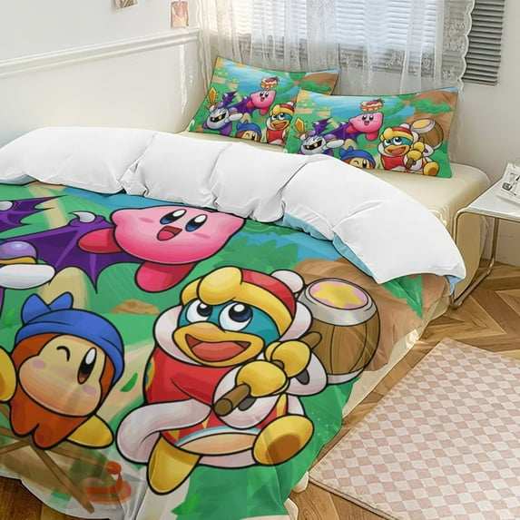 Kirby's Return to Dream Land 3 Pieces Bedding Set Soft Comforter Sets Decoration Bedroom Gift With 1 Duvet Cover 2 Pillowcases Pillowcases