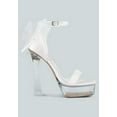thumbnail image 1 of Kiri Satin Clear High Heeled Bow Sandals, 1 of 10