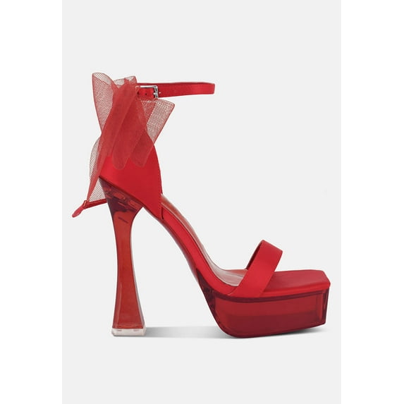 Kiri Satin Clear High Heeled Bow Sandals