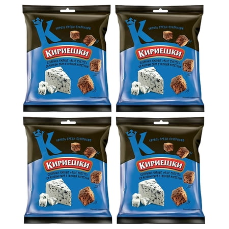 Kirieshki Rye Crackers Croutons Dry Bread (Suhariki) with Blue Mold Cheese Taste / Salted and Seasoned 40g/1.4oz - Pack of 4