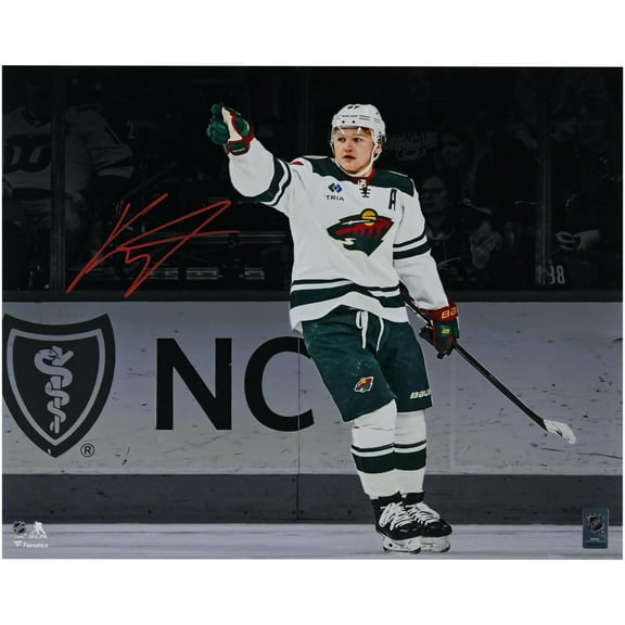 Kirill Kaprizov Minnesota Wild Autographed 16" x 20" White Jersey Celebrating Spotlight Photograph - Fanatics Authentic Certified