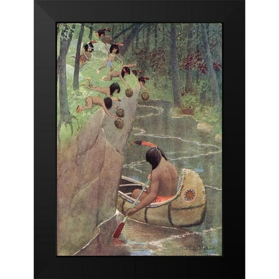 Kirk, Maria 11x14 Black Modern Framed Museum Art Print Titled - They hurled down pinecones from Story of Hiawatha 1910