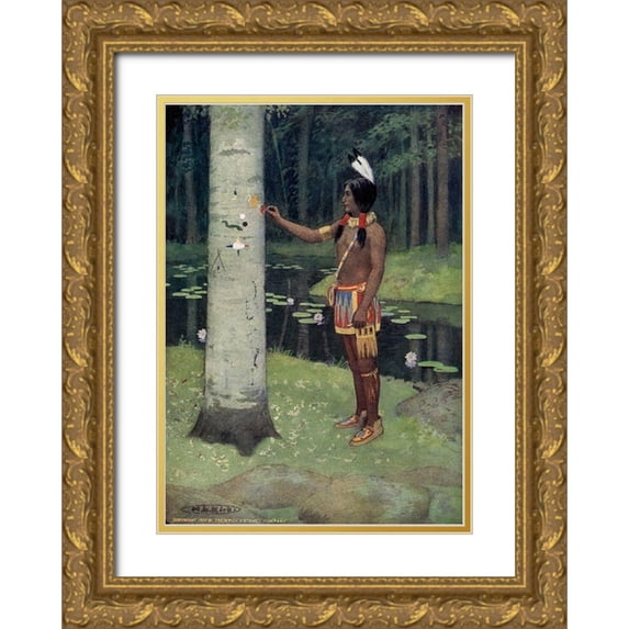 Kirk, Maria 24x32 Gold Ornate Wood Framed with Double Matting Museum Art Print Titled - Each figure had a meaning from Story of Hiawatha 1910