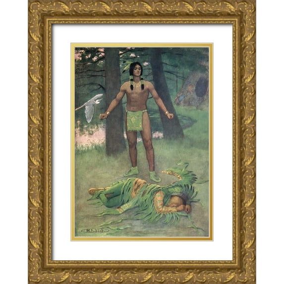 Kirk, Maria 24x32 Gold Ornate Wood Framed with Double Matting Museum Art Print Titled - He lay there dead from Story of Hiawatha 1910