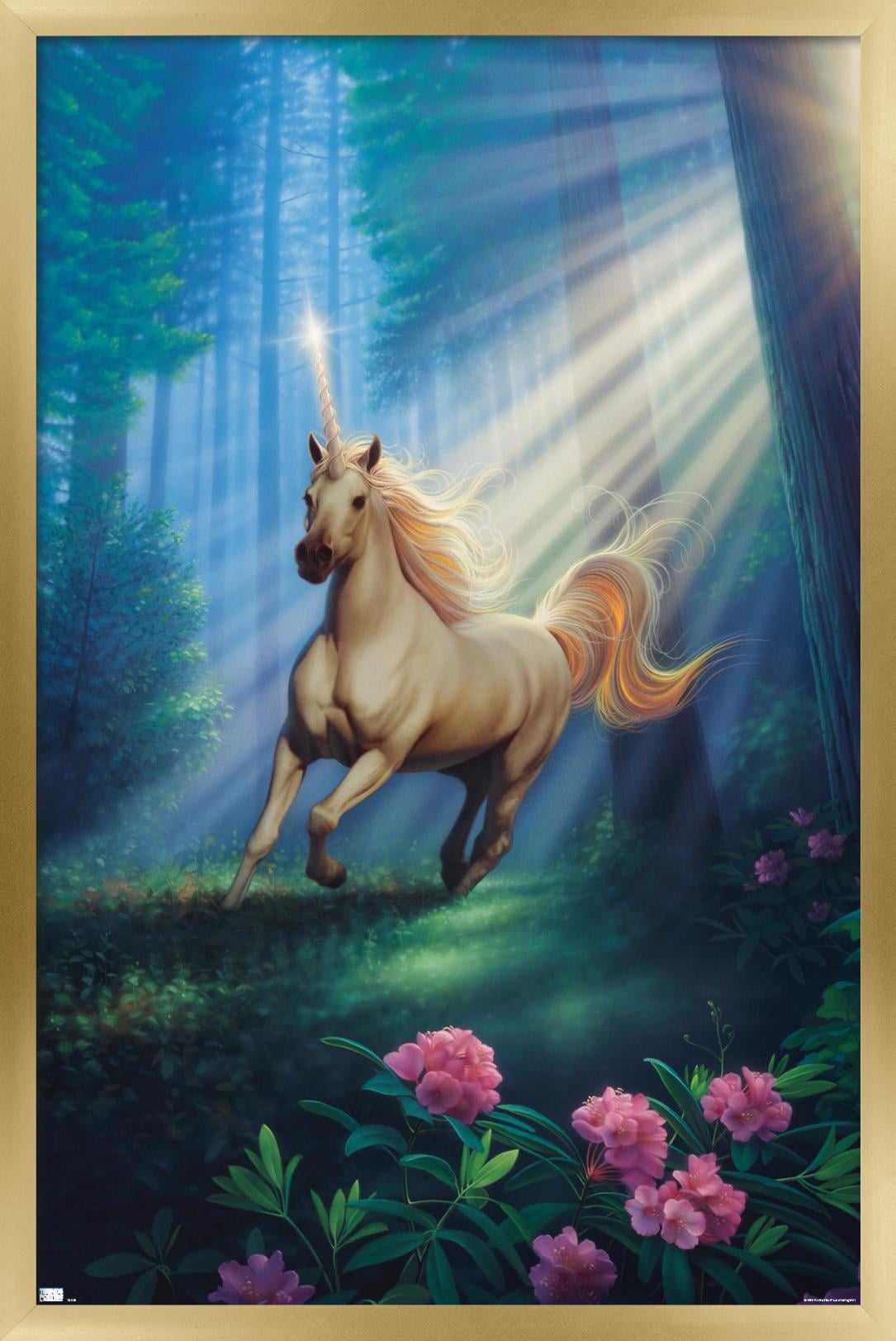Kirk Reinert - Secret Forest Unicorn Wall Poster, 14.725" x 22.375" Framed