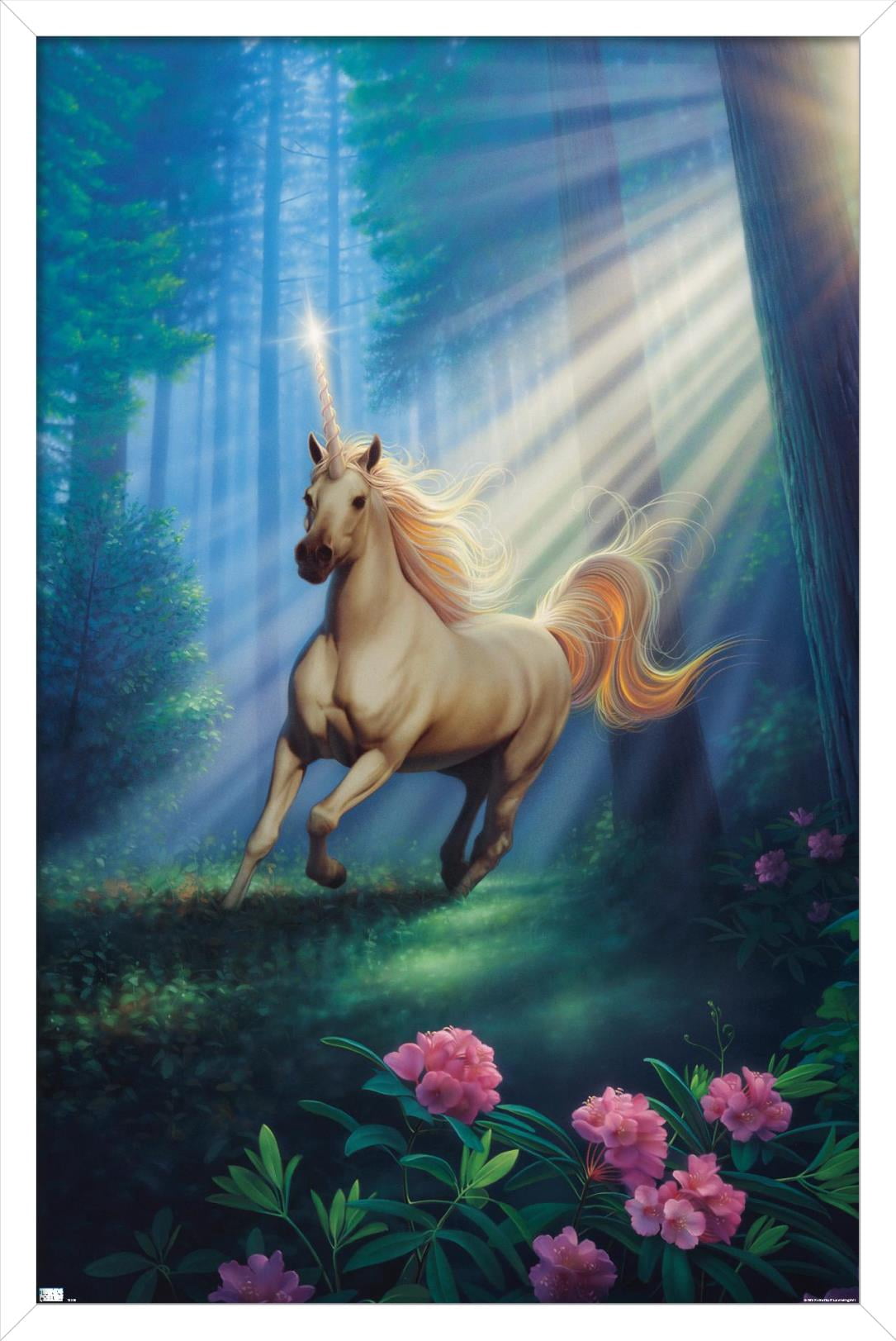 Kirk Reinert - Secret Forest Unicorn Wall Poster, 14.725" x 22.375", Framed