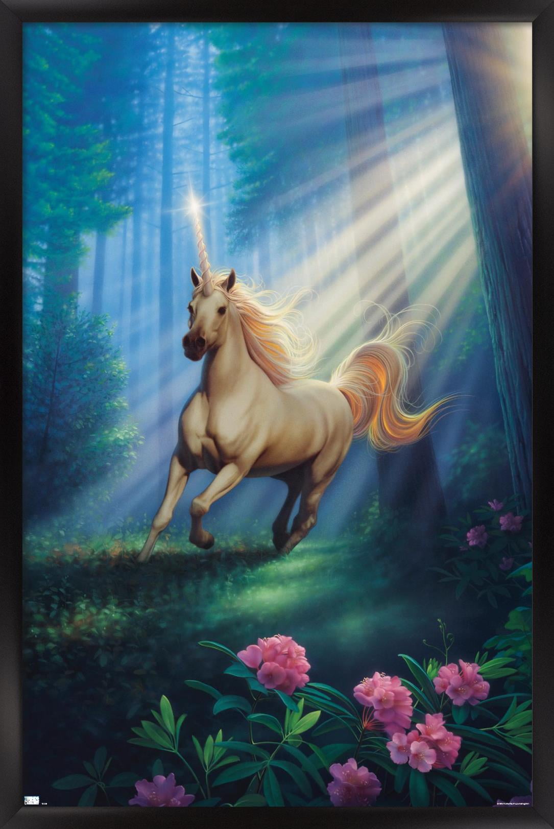 Kirk Reinert - Secret Forest Unicorn Wall Poster, 22.375" x 34", Framed