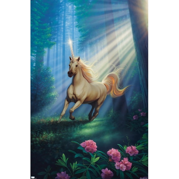 Kirk Reinert - Secret Forest Unicorn Wall Poster, 22.375" x 34"