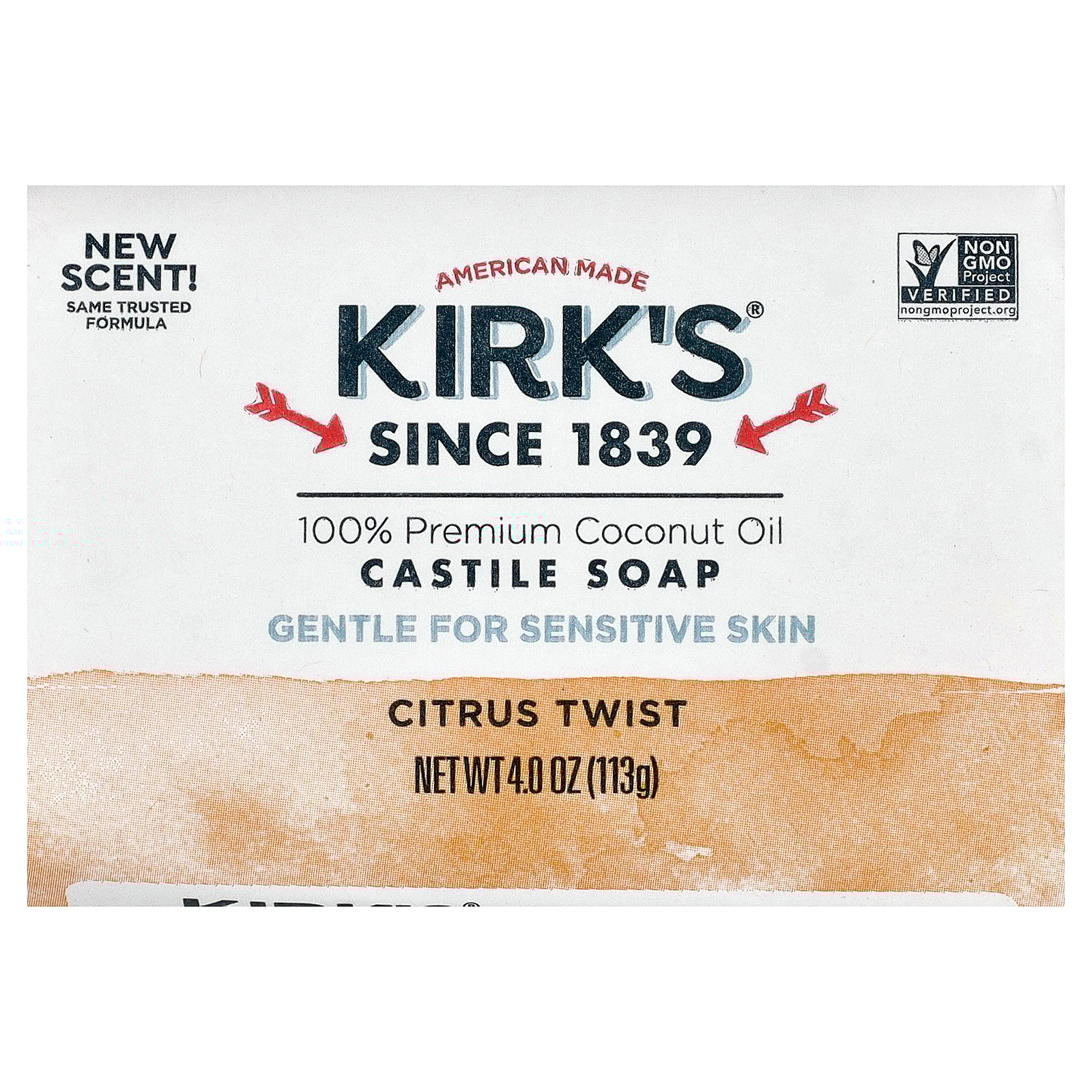 Kirk's 100% Premium Coconut Oil Castile Bar Soap, Citrus Twist, 4 oz (113 g)