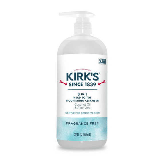 Kirk's 3-in-1 Nourishing Cleanser - Made With Coconut Oil & Aloe Vera, Fragrance Free, 32 Fl Oz