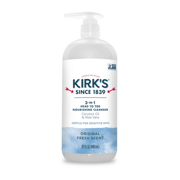 Kirk's 3-in-1 Head to Toe Nourishing Liquid Cleanser- for Men, Women & Children - Premium Coconut Oil & Aloe Vera- Non GMO & Vegan -Original Fresh Scent - 32 Fl Oz