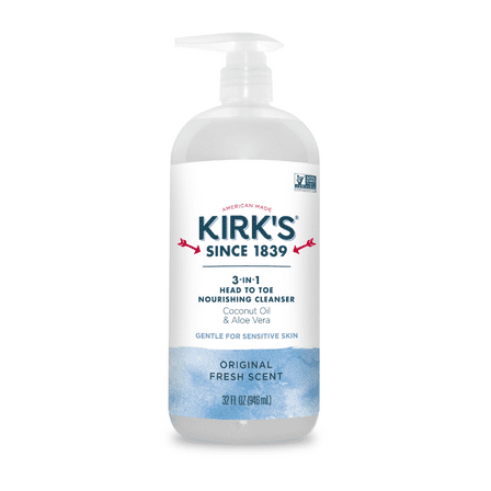 Kirk's 3-in-1 Cleanser - Made With Coconut Oil & Aloe Vera, Original Fresh Scent, 32 Fl Oz
