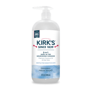 Kirk's 3-in-1 Nourishing Cleanser - Made with Coconut Oil & Aloe Vera, Original Fresh Scent, 32 Fl Oz