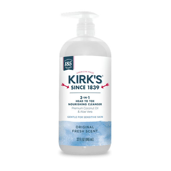 Kirk's 3-in-1 Nourishing Cleanser - Made with Coconut Oil & Aloe Vera, Original Fresh Scent, 32 Fl Oz