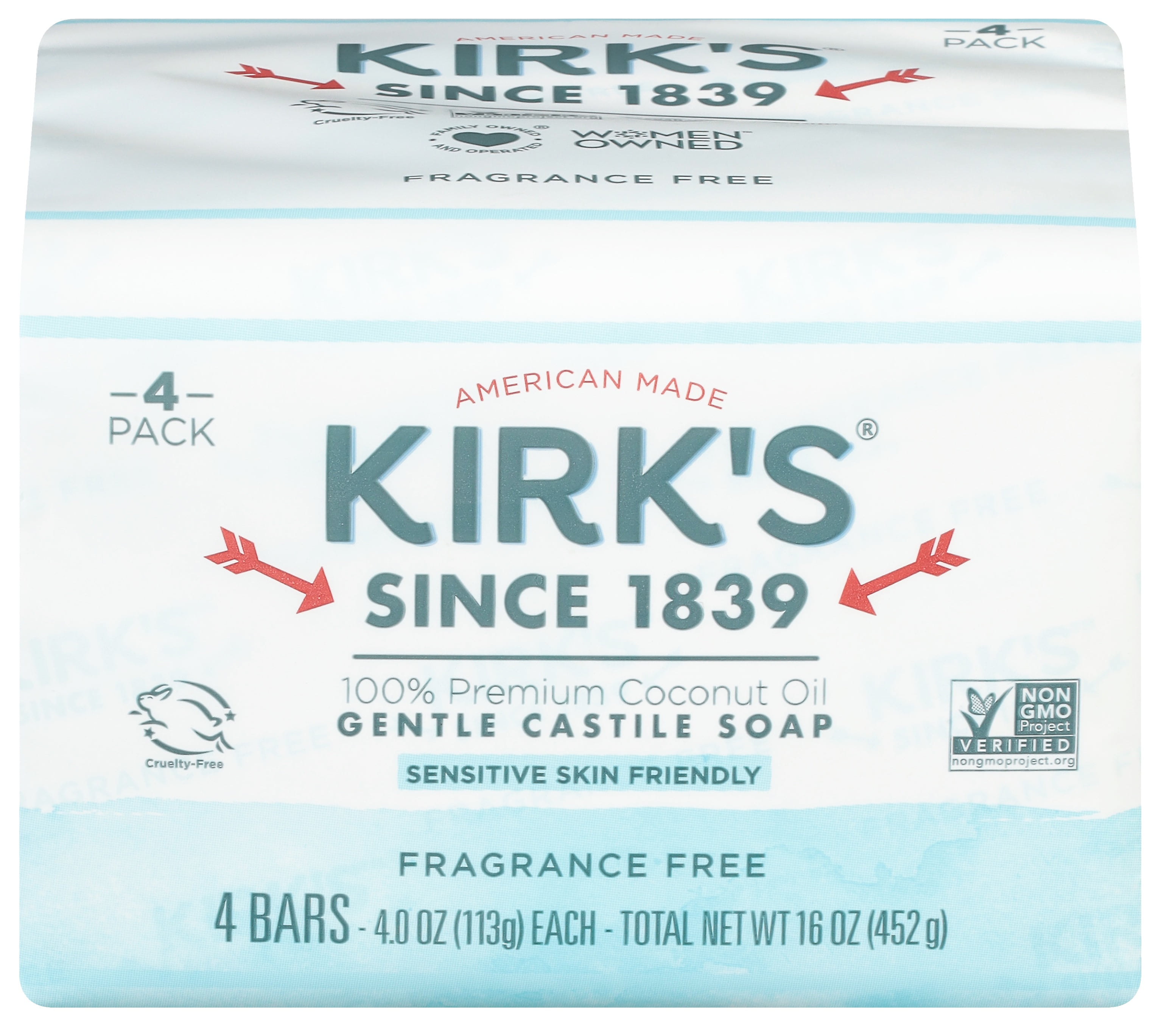 Kirks Fragrance Free Gentile Castile Soap 4 ct pack