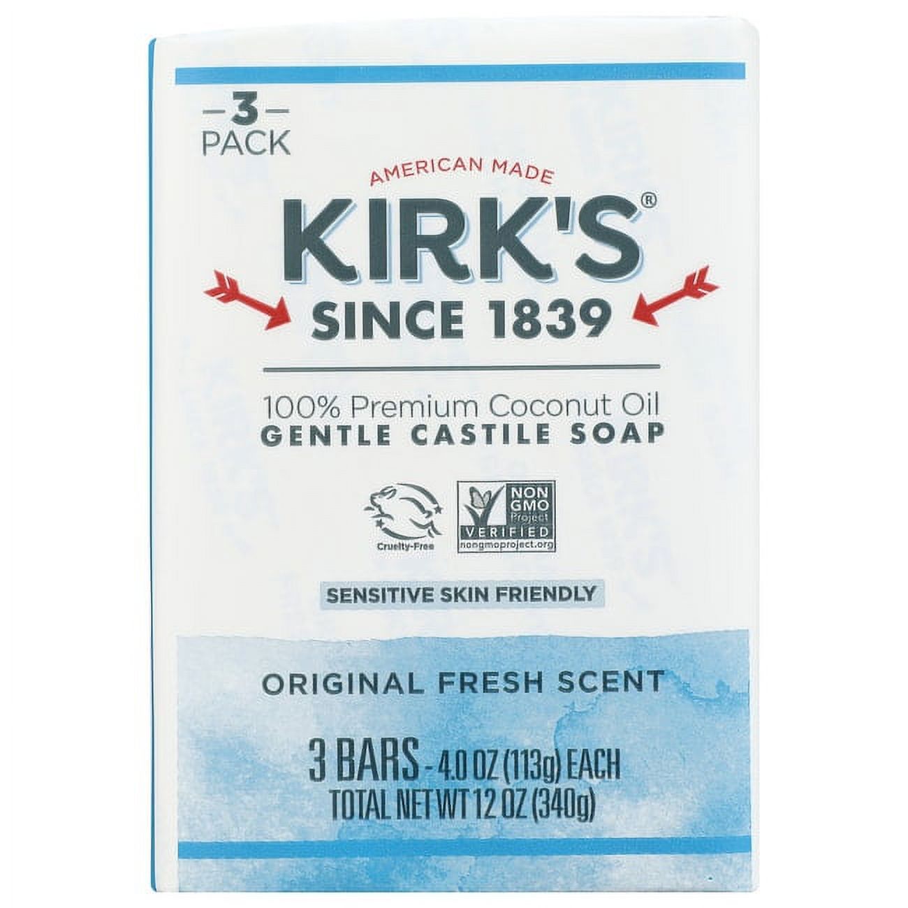 Kirk's Gentle Castile Soap, Original Fresh Scent, 3 Bars, 4 oz - image 1 of 4