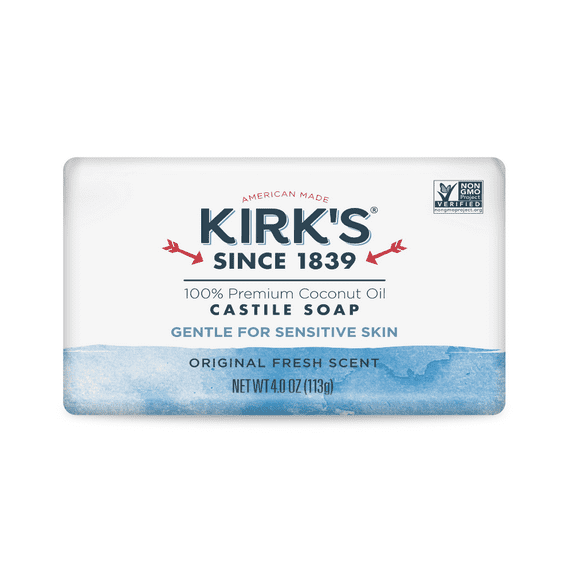 Kirk's Castile Bar Soap - Made With Premium Coconut Oil, Original Fresh Scent, 4 oz Bar, 1 Pack