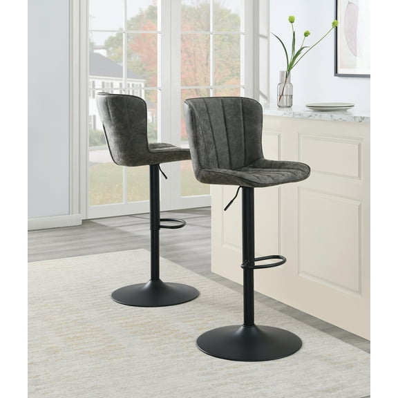 Kirkdale Adjustable Stool 2-Pack in Charcoal Faux Leather